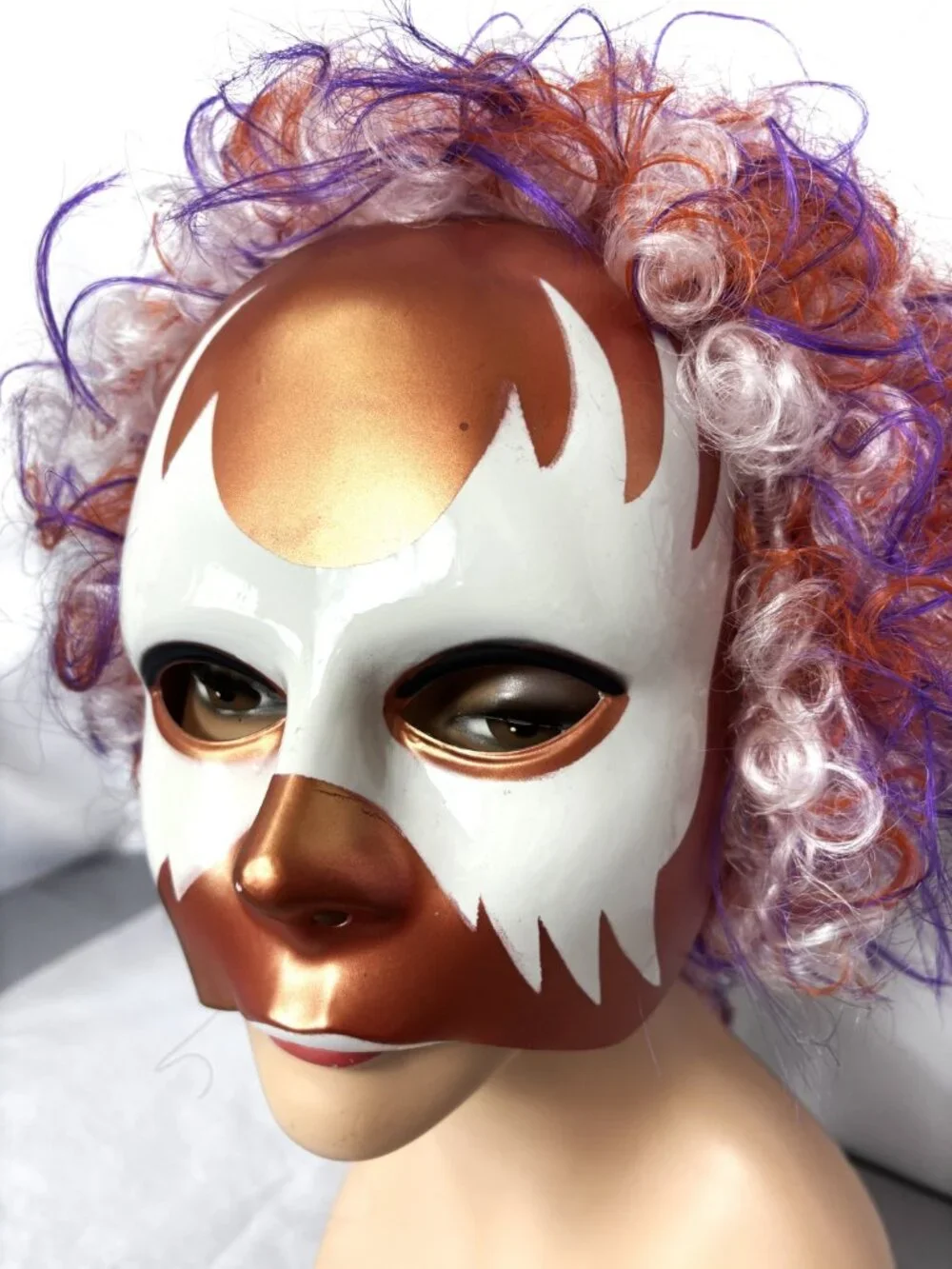 Rare VTG  90's Cesar Group Halloween Carnival Bronze White Mask W/wig NWT NOS